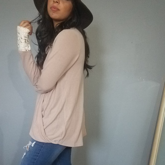 TOUCH OF LACE TAUPE SURPLICE TOP - Picture 3 of 7